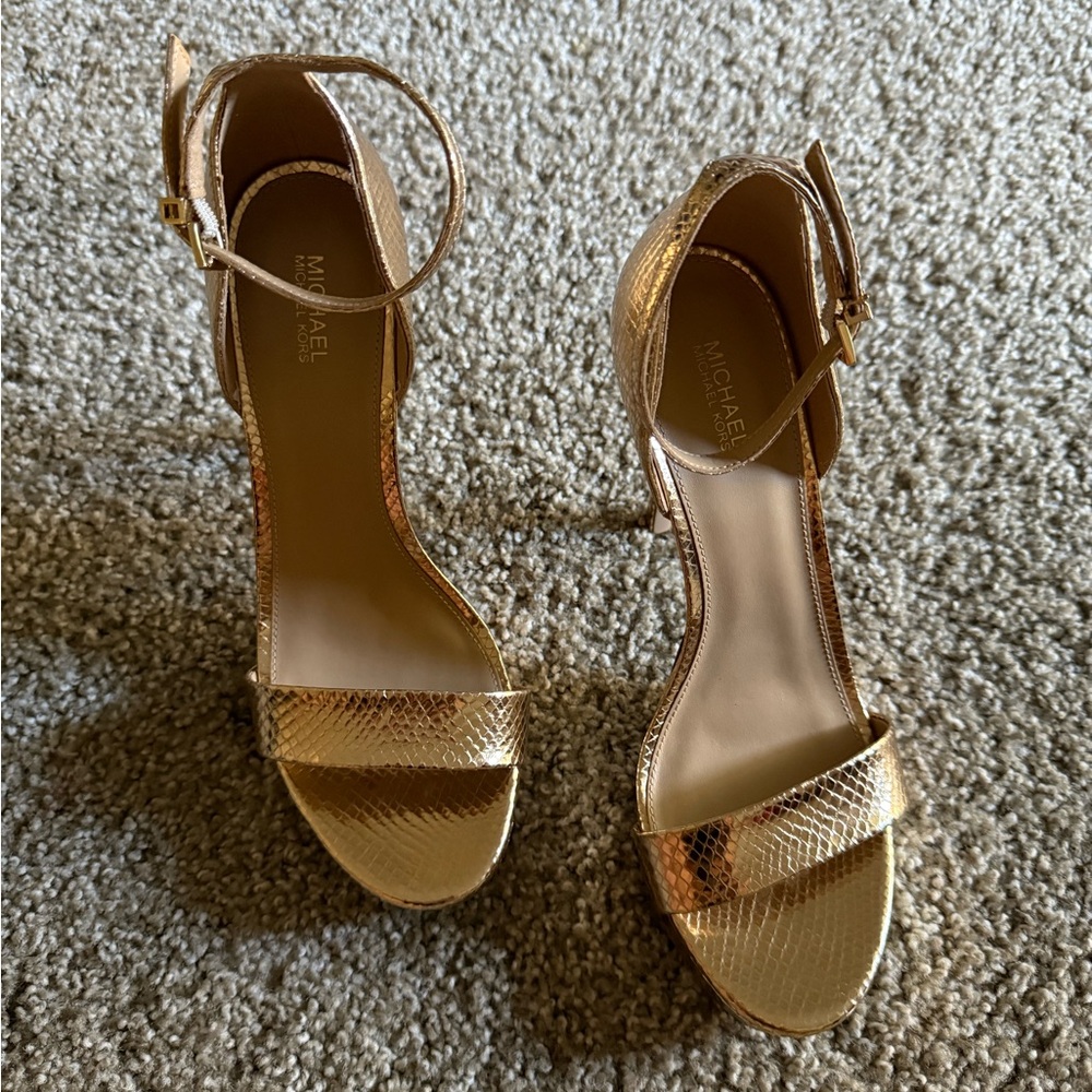 Michael Kors Shimmering Gold Ankle Strap Heels